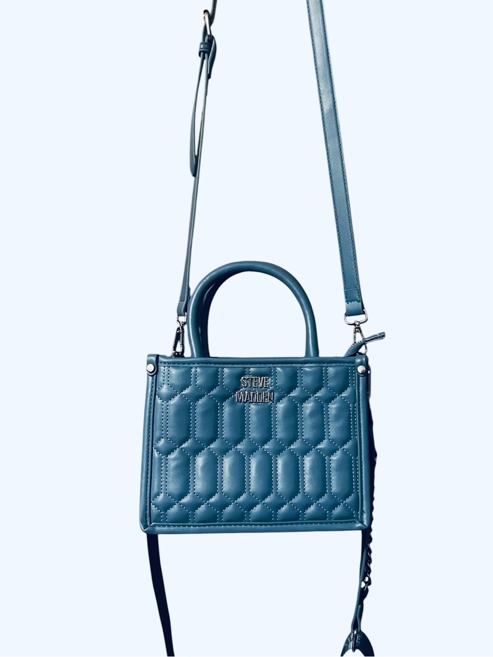 Steve Madden Blue Quilted  Faux lLeather Top-Handle Crossbody Bag